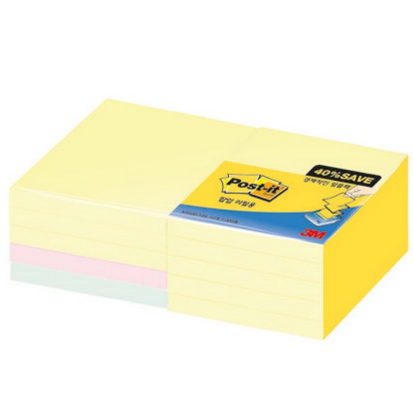 3M포스트잇알뜰팩KR330-10A(76x76mm노랑핑크애플민트)