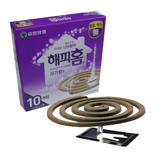 해피홈 무 색소 무향료 황색 모기향 10매 받침2개
