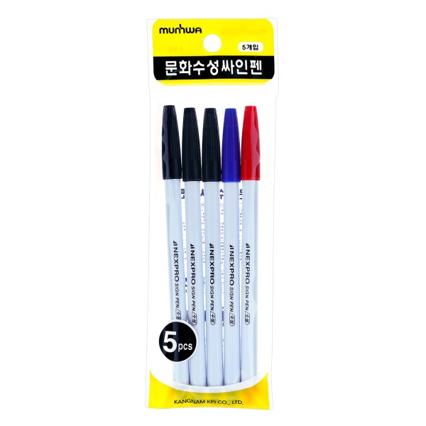 문화 수성사인펜 5개입 0.5mm흑색3 청색1 적색1