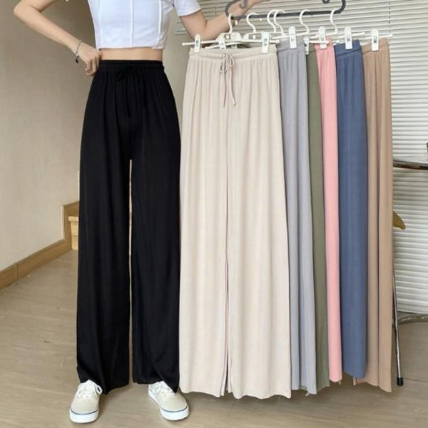 잔솔 여성 와이드 팬츠 밴딩 플리츠 바지 냉장고 여름