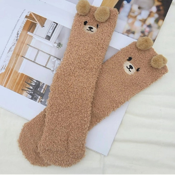 여성용 곰돌이 수면 양말 라이트브라운