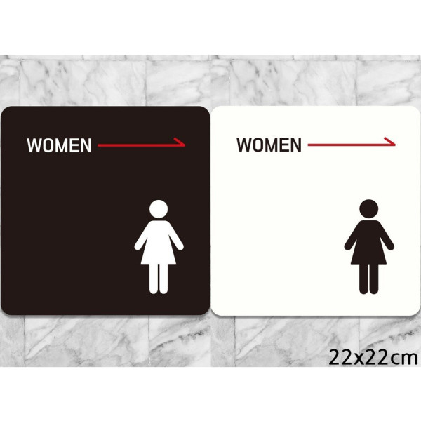 WOMEN 오른쪽화살표2 부착형 정사각안내판 22x22cm 디자인문패