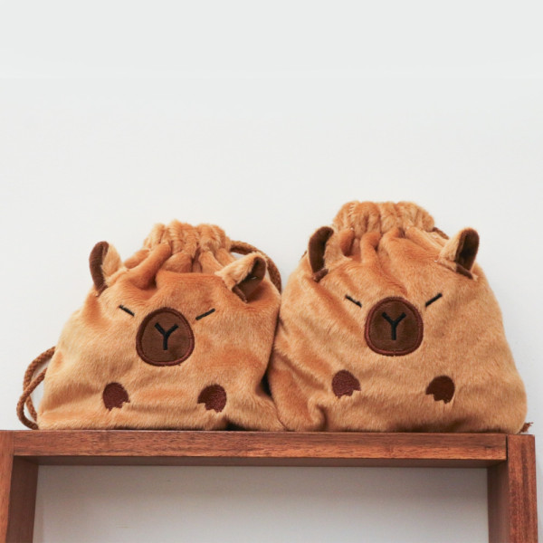 카피바라 캐릭터 파우치 스트링 복주머니 CAPYBARA 생리대 화장품 여행용 주머니 미니