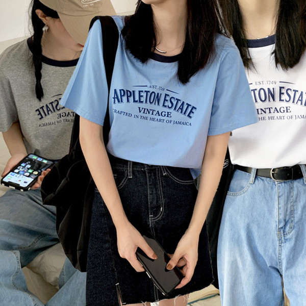 여성 세미 크롭 라운드 여름 예쁜 반팔 티 셔츠
