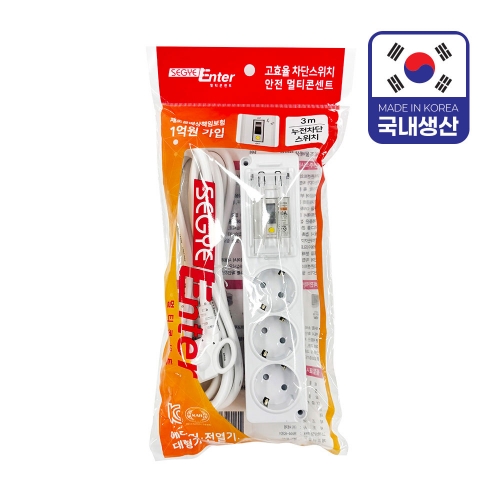 세계 멀티탭 고용량 누전차단 3구 3 0m 국내생산