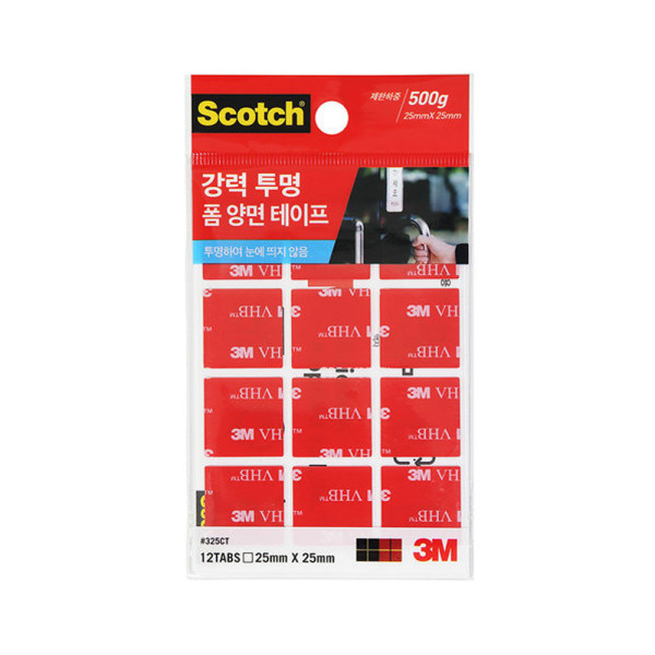 3M 강력 투명 폼 양면테이프 사각 325CT 25x25mm