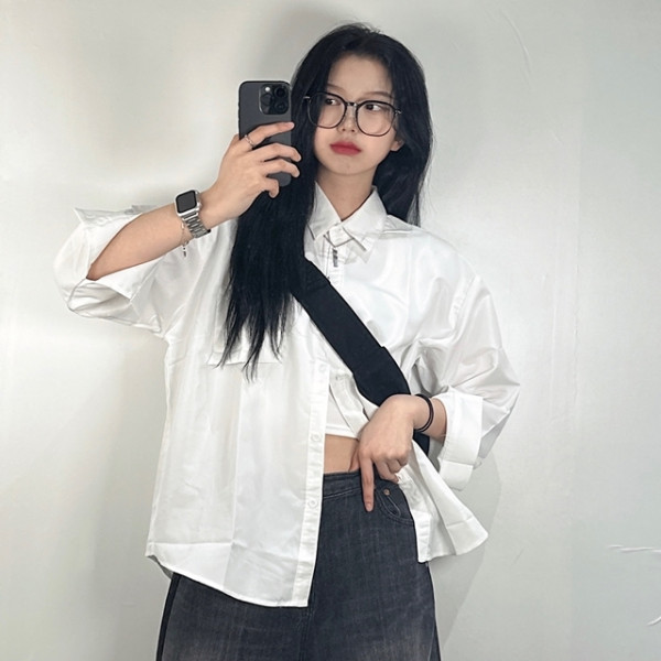 여성 오버핏 긴팔 셔츠 2color 포켓 포인트 여자 루즈핏 와이셔츠 무지 블라우스 남방