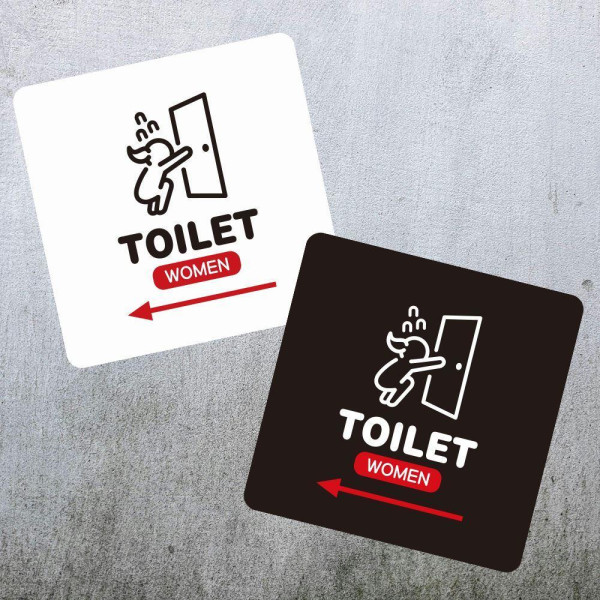 TOILET WOMEN 좌측 부착형 사각 소형안내판 13x13cm 디자인문패