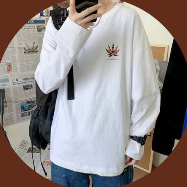 단풍 긴팔티 오버핏 남자 남성 기본티셔츠 간절기 가을겨울 긴팔 라운드티 남자티셔츠