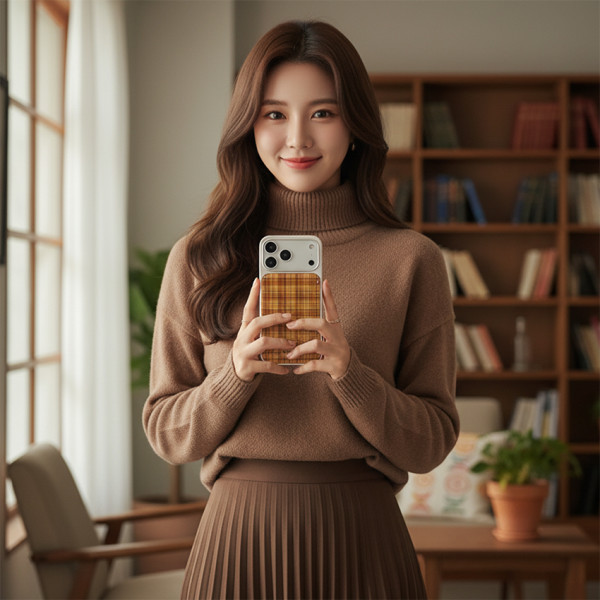 아이폰 웜톤 빈티지 우트 체크 에폭시 케이스