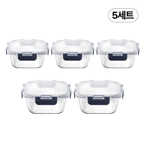 내열유리 스팀홀 밀폐용기 5종세트정사각 320mlx3p 520mlx2p 5개 밀폐