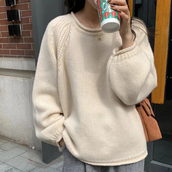 여성 라운드 봄 니트 루즈핏 간절기 스웨터 아이보리
