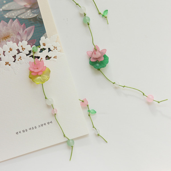 연꽃 비즈 끈 책갈피 꽃 끈갈피 만들기 DIY 키트 2종 매듭 꽃갈피 공예 선물 세트