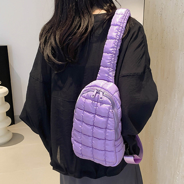 여성 벨트 슬링 백 크로스 여자 패딩 가방 퍼플