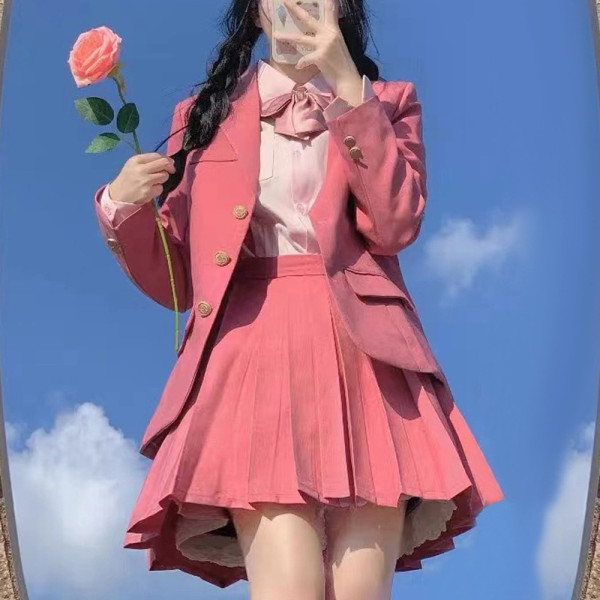 라즈베리 핑크 플리츠 교복치마 교복 학생복