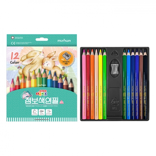 문화연필 더존키즈 삼각 점보색연필 12색 연필깎이포함