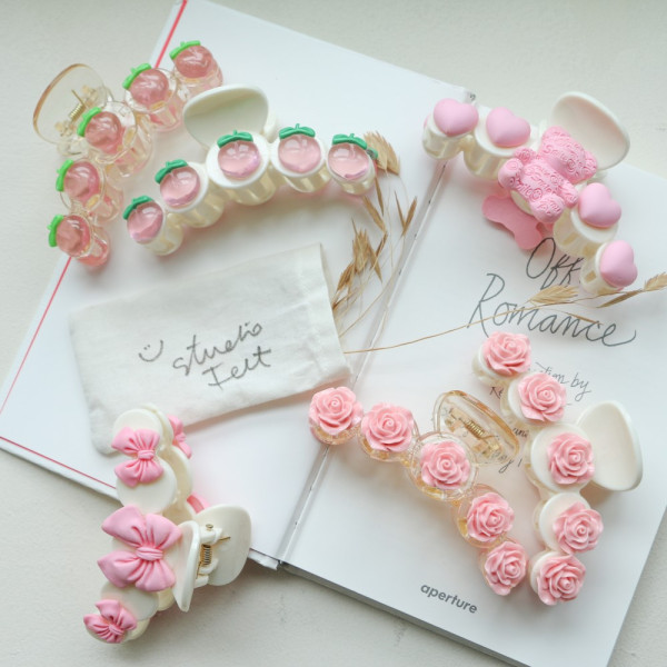 복숭아 리본 헤어집게핀 집게핀 머리핀 헤어핀 과일 젤리곰 장미 곰돌이 투명 핀