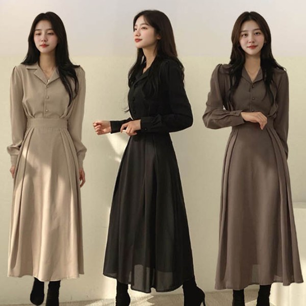 캐주얼 하객 스타일 자연스러운 롱 A라인 원피스 자연스러운 골반라인 커버 다양한 스타일링